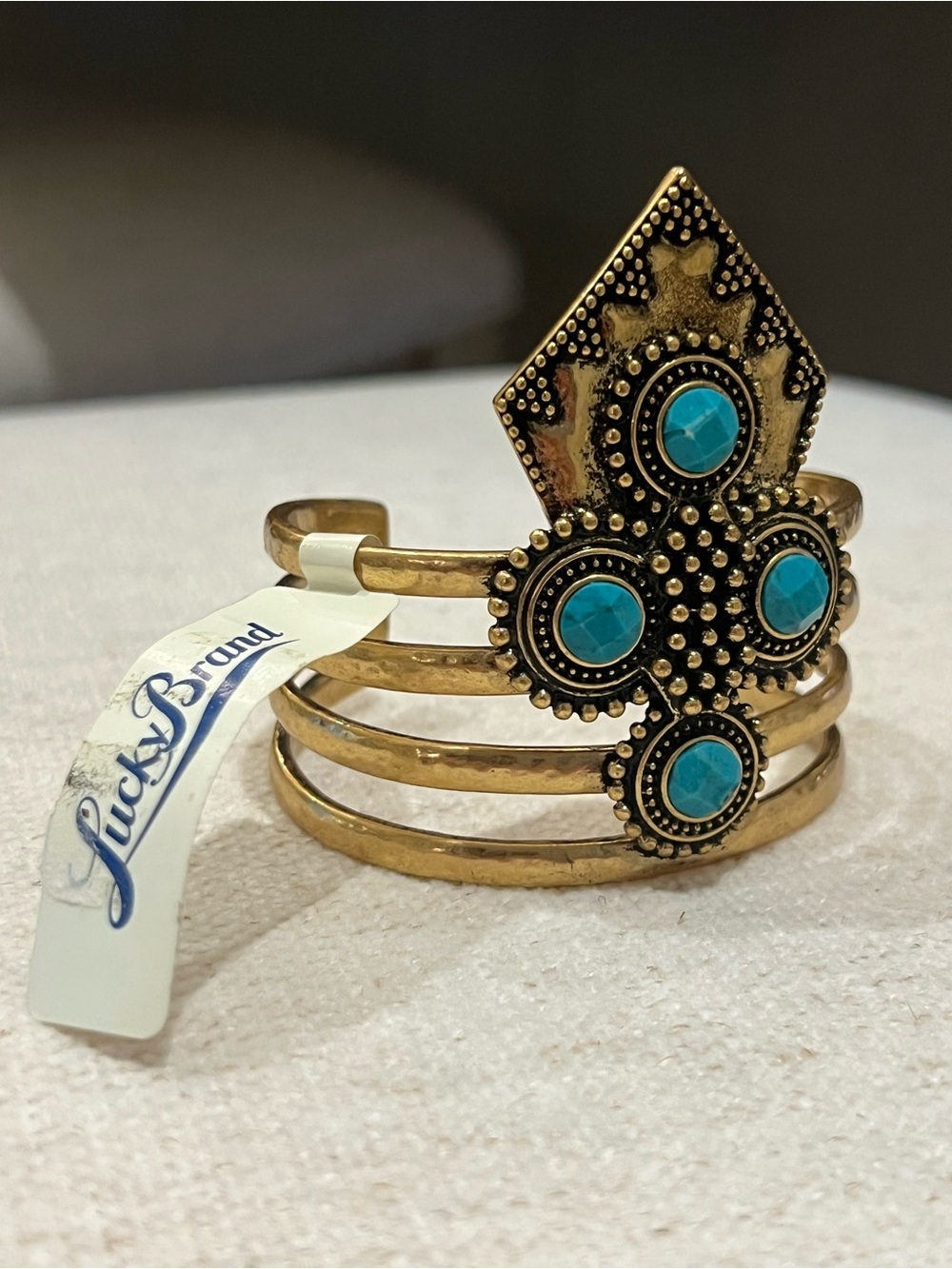 Lucky Brand Gold-Tone Cuff Bracelet with Turquoise Stones